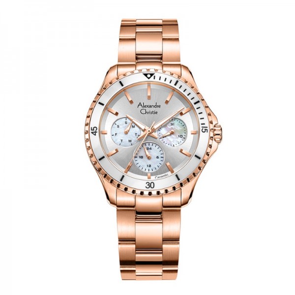 Alexandre Christie AC 2A54 Rosegold White BFBRGSL Ceramic Ring